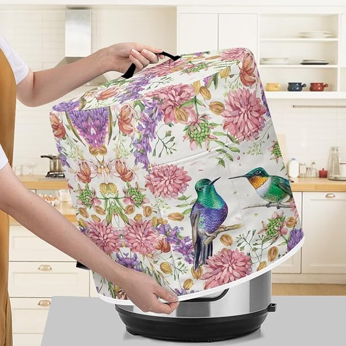 Flashideas Hummingbird Print Pressure Cooker Cover with Storage Pocket Compatible with 8 10 Quart Instant Pot, Durable Rice Cooker Air Fryer Accessories, Waterproof Kitchen Appliances Dust Cover