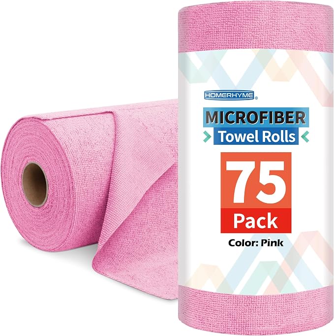 Microfiber Cleaning Cloth Roll, 75 Pack Tear Away Microfiber Towel, Reusable by HOMERHYME