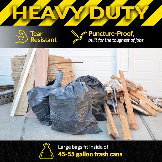 Reli. Contractor Garbage Bags 55 Gallon | Heavy Duty | 40 Trash Bags, Twist Ties - Image 2