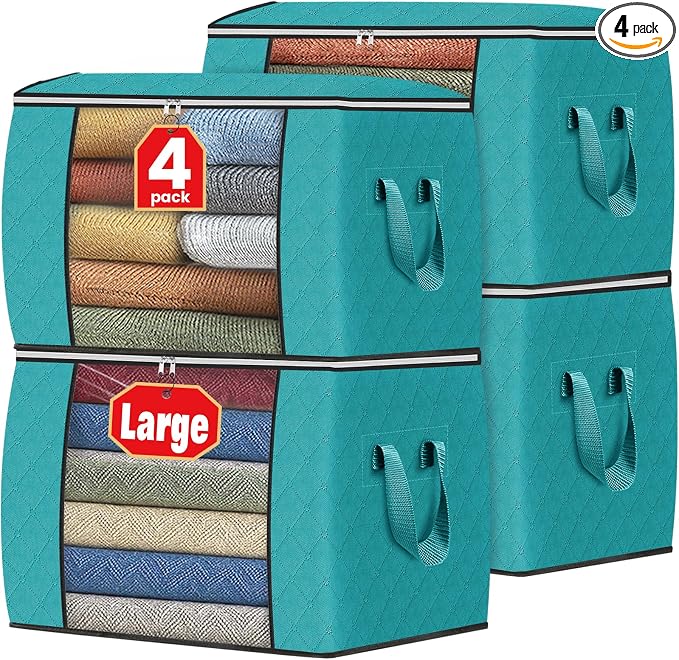 90L Clothes Storage, Foldable Thick Fabric Blanket Storage Bags | Foldable by Fabtotes