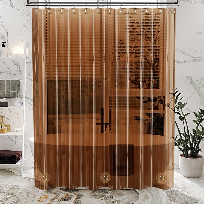 AmazerBath Premium EVA Shower Curtain Amber, Luxury Shower Curtain Clear Brown - Image 3