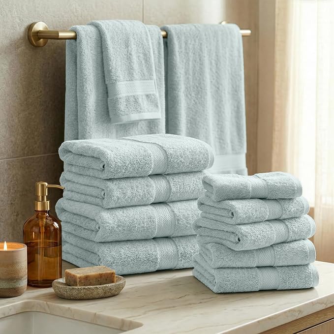 SUPERIOR Egyptian Cotton Ultra Plush & Absorbent, 12 Piece Set, Sea Foam | - Image 2