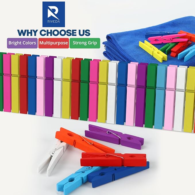 50pcs Colored Wooden Clothes Pins, 2.9inch 10 Colors, Clothespins - Image 9