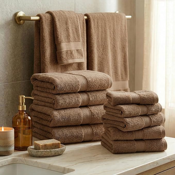 SUPERIOR Egyptian Cotton Ultra Plush & Absorbent, 12 Piece Set, Latte | - Image 2