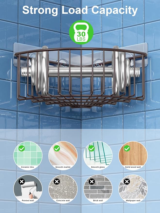 SMARTAKE 2-Pack Corner Shower Caddy Deep Basket, SUS304 Stainless Steel - Image 5