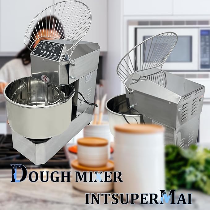 INTSUPERMAI Commercial Dough Mixer, 40QT Stand Flour Mixing Machine, Double Action Double Speed, with Dough Cutter, 110V/1800W Electric Food Stand Spiral Mixer