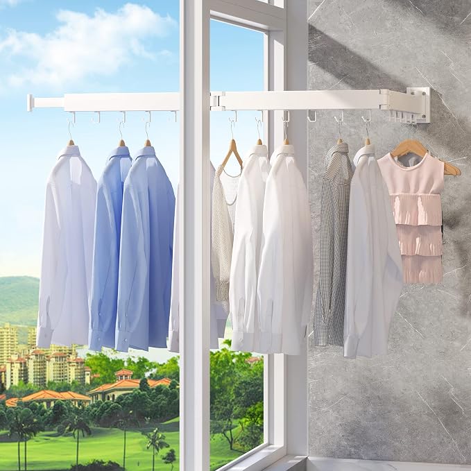 ZdwCyl Clothes Drying Rack, Laundry Space Saver Wall Mounted, Retractable - Image 7
