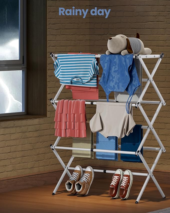 Oversize 3-Tier Clothes Drying Rack, No Install, Non-slip feet, Tool-free Setup - Image 9