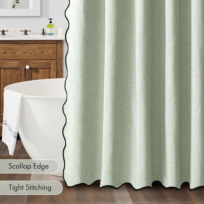 MIULEE Sage Green Scalloped Linen Shower Curtain 72x72 Inches - Image 5