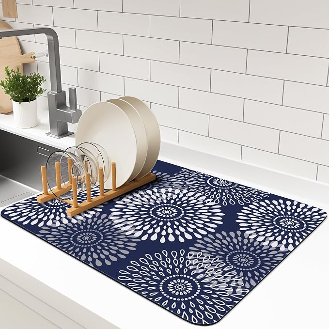 Dish Drying Mat Absorbent Kitchen Counter Mat Rubber Backing Draining Mat | by LuxStep