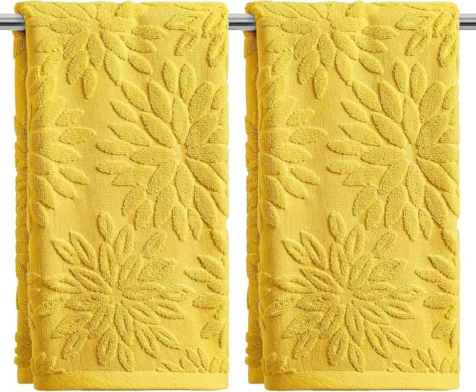 Artoid Mode 2 Pcs Yellow 3D Dahlia Floral Jacquard Hand Towels by ArtoidMode