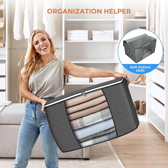 90L Large Storage Bags, 6 Pack Clothes Storage Bins Closet Organizers | - Image 6