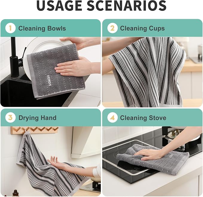 Kitchen Dish Towels for Drying Dishes, Large Cotton Kitchen Towels, Stripped - Image 4