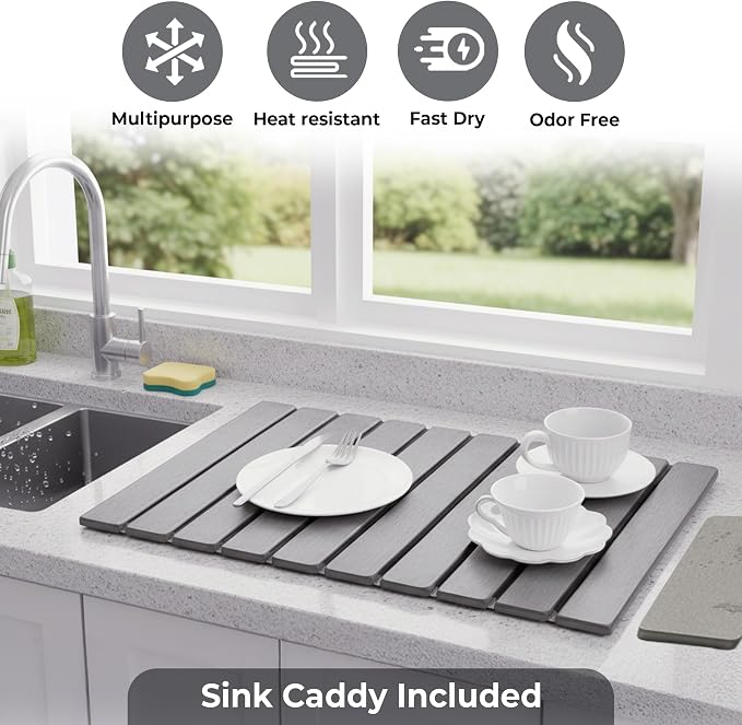 Large Stone Dish Drying Mat for Kitchen Counter, Natural Quick Dry Stone Dishes - Image 7