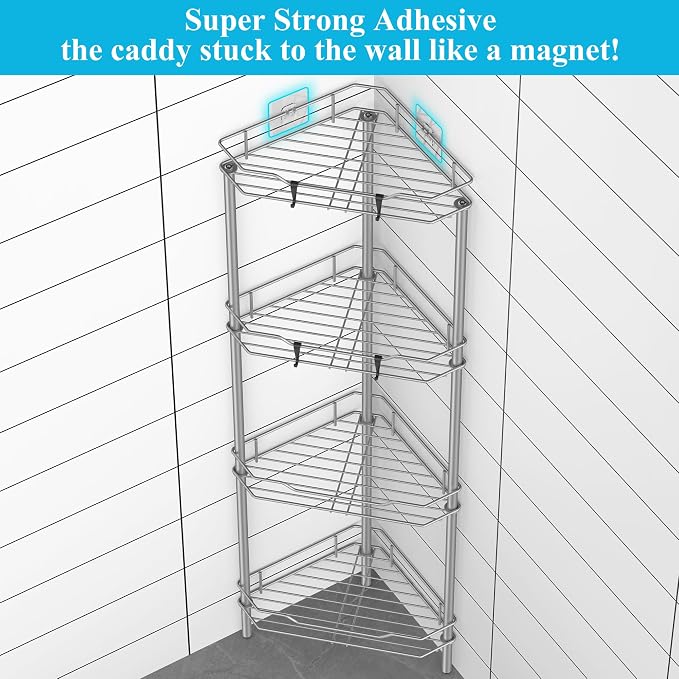 HuggieGems Metal Floor Standing Corner Shower Caddy, 4 Tier - Image 2