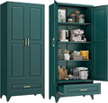 75” Kitchen Pantry Storage Cabinet,Metal Tall Storage Cabinet with Drawers and Adjustable Shelves,Modern Kitchen Hutch Cabinets,Freestanding Cupboard for Living Room,Green