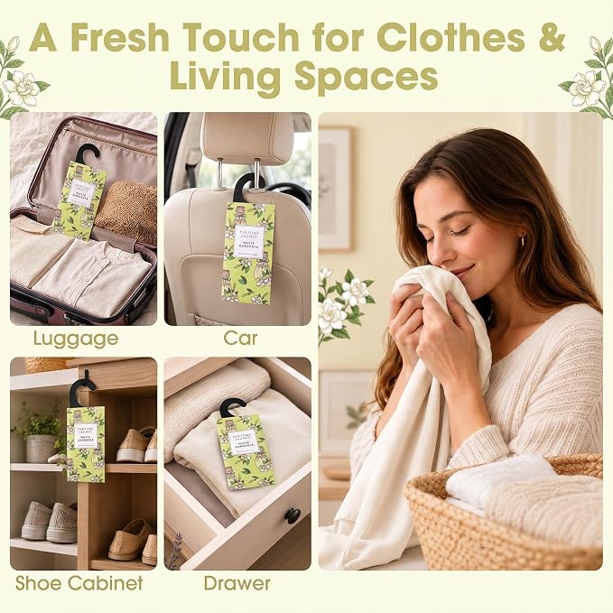Large 12 Packs White Gardenia Hanging Scented Sachets Long-Lasting Closet - Image 3
