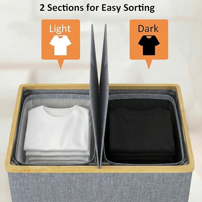 efluky Laundry Hamper with Lid, Double Laundry Basket with 2 Removable Bags - Image 5