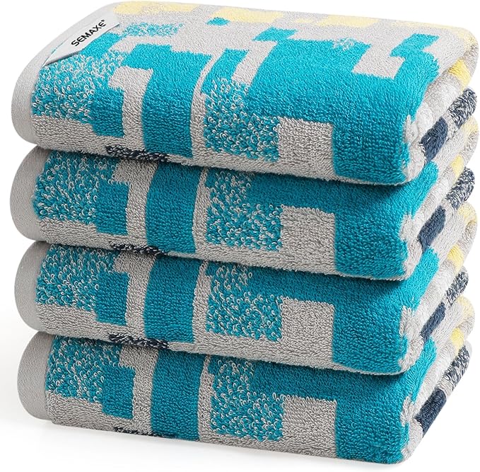 4-Pack Cotton Hand Towels for Bathroom, Hanging Loops, Geometric Pattern | by SEMAXE