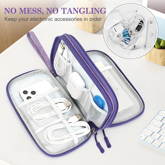 FYY Electronic Organizer, Travel Tech Pouch Bag, Dark Purple | Wrist Strap - Image 5