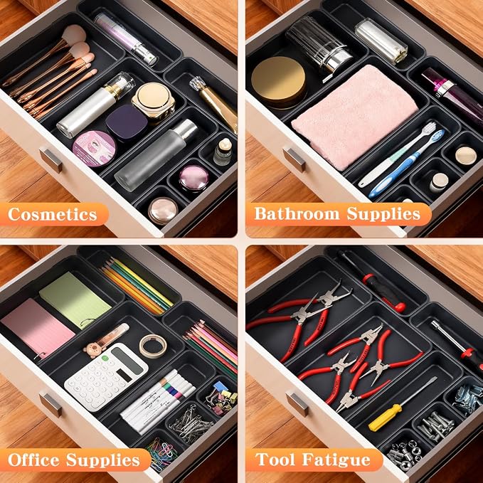 Kutesna 8PCS Plastic Interlocking Drawer Organizer, 3 Sizes Desk Organizer | - Image 4