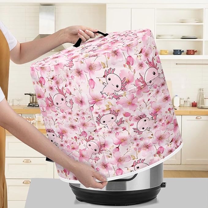 Axolotl Butterfly and Floral Print Kitchen Appliance Dust Cover with Pockets, Electric Pressure Cooker Cover Compatible with Crock Pot, Rice Cooker Cover, for 3 Qt Pot