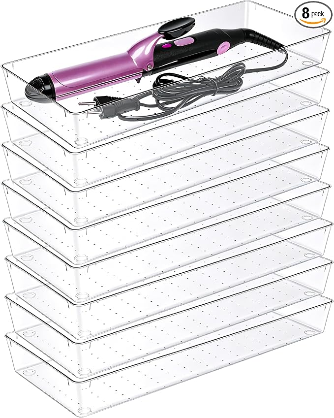 Manalete 8 Pcs Large Clear Plastic Drawer Organizer, Kitchen & Bathroom by Manelete