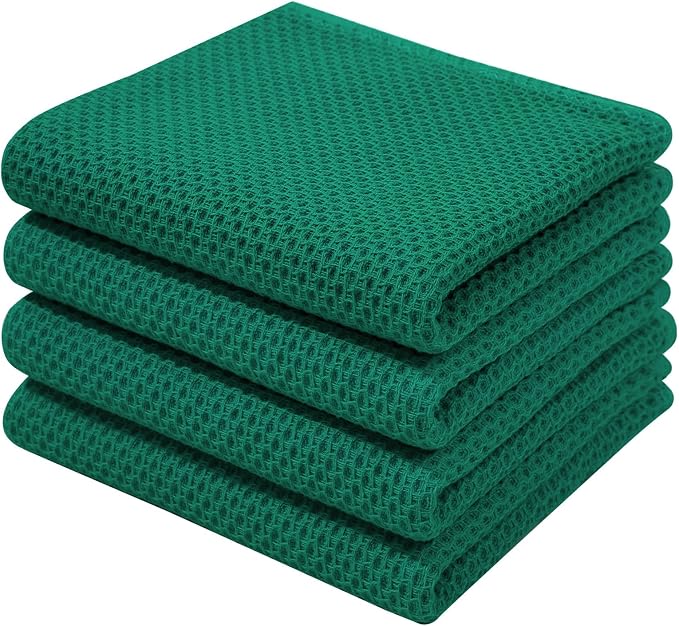 Homaxy 100% Cotton Waffle Weave Kitchen Dish Towels 4-Pack, Dark Green | 13 x by Homaxy