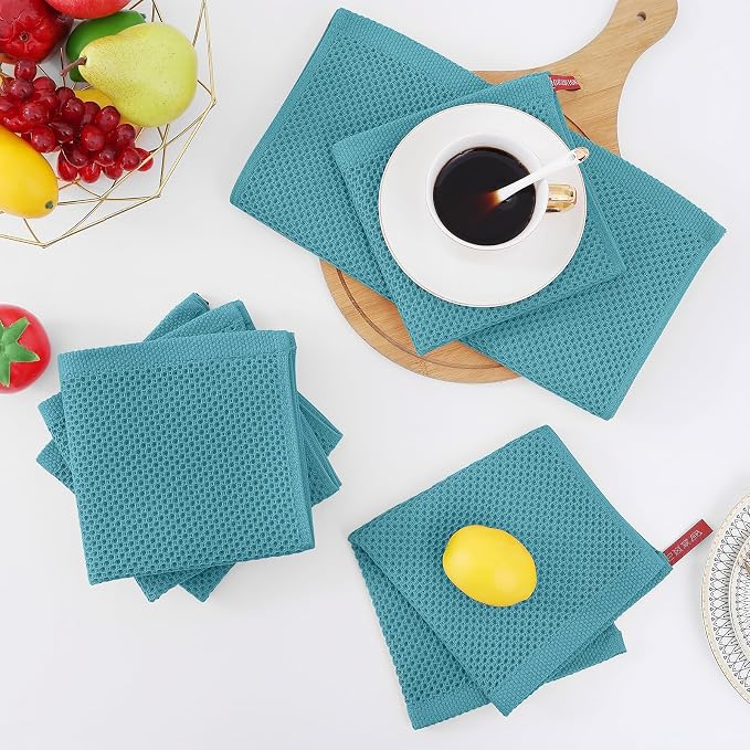Homaxy 100% Cotton Waffle Weave Kitchen Dish Cloths 12-Pack, Lake Blue | 12 x - Image 7