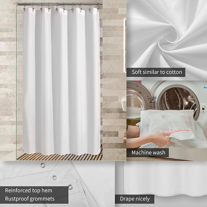 ALYVIA SPRING 60x72 Stall Waterproof Fabric Shower Curtain or Liner White - Image 4