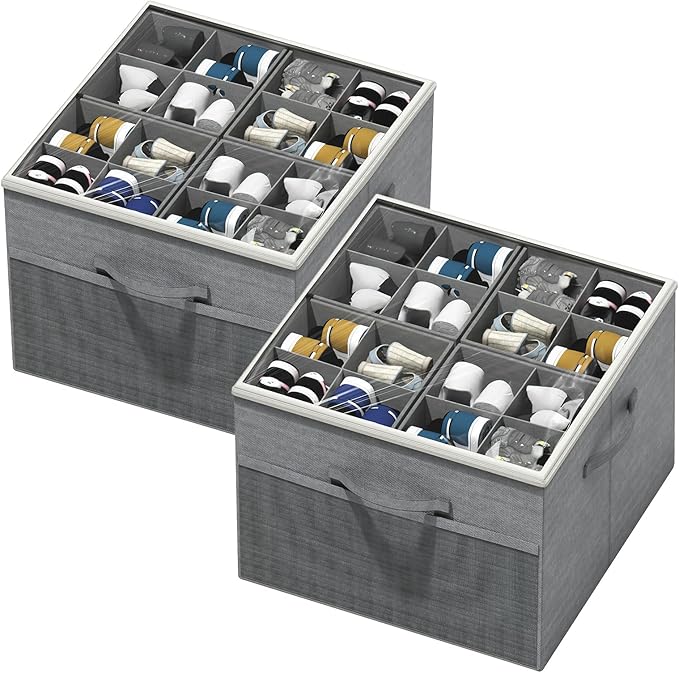 Aokeyee Shoe Organizer for Closet, 2 Pack Foldable Shoe Storage Organizer Box by Aokeyee