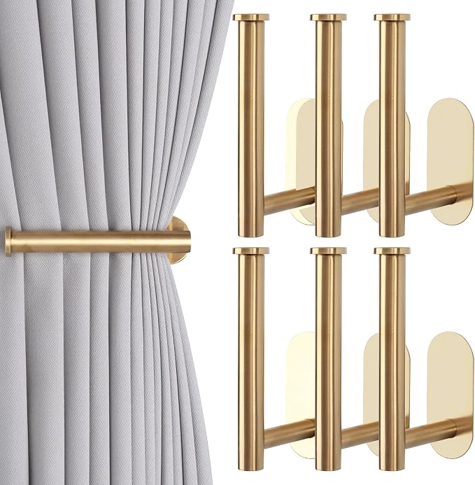 Groleca Adhesive Curtain Holdbacks No Drill Curtain Tiebacks, 6 Pack, Metal by GROLECA