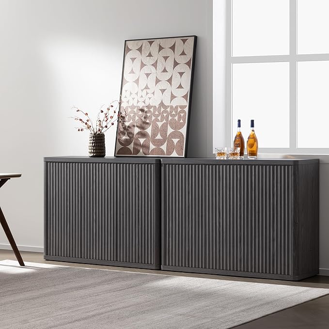 SICOTAS Buffet Cabinet with Storage Accent Sideboard with 3 Doors Modern 46.6" Wide Credenza Fluted Buffet Table Media Console Cabinet Entryway Cabinets for Living Room Kitchen Dining Room Hallway