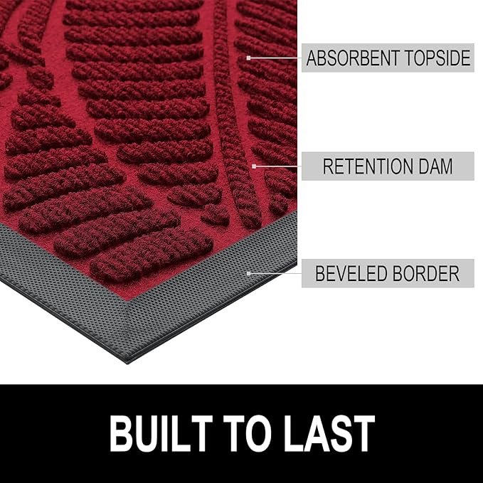 Colorxy Waterproof Doormat, Sturdy Natural Rubber Front Indoor Mat, Non Slip Low Profile Indoor Outdoor Door Mats, Stain and Fade Resistant Floor Mats, Easy Clean Patio Entry Mat, 30''x17'', Burgundy