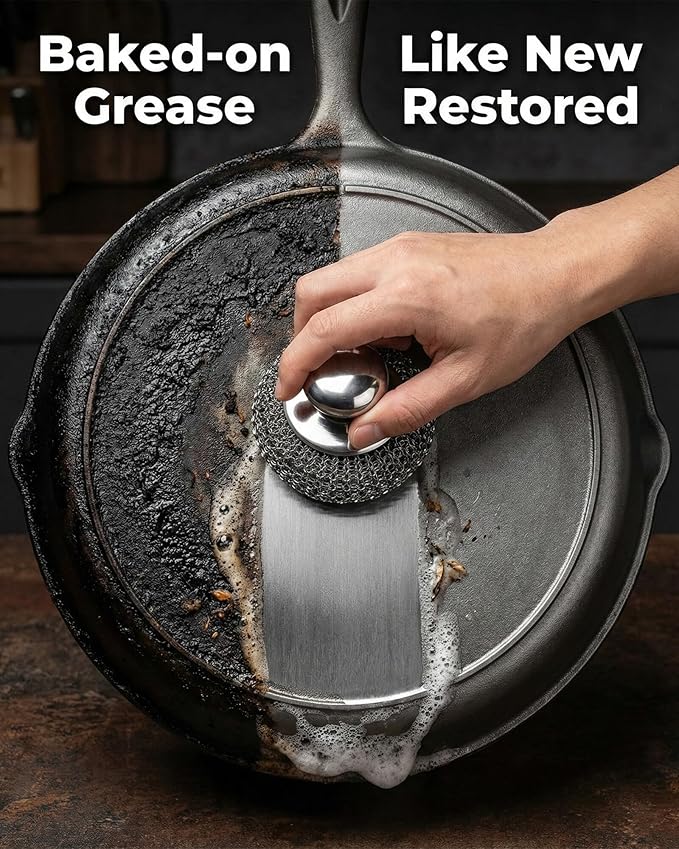 6 Pcs Stainless Steel Wool Scrubber – Heavy Duty Metal Scouring Pads for Kitchen, Cast Iron Pan & Grill – Rust Resistant, Non-Splintering,Odor Free Wire Sponges for Tough Grease & Burnt Food