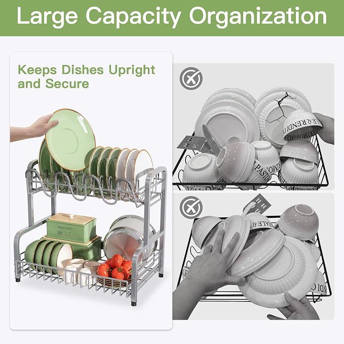 BOOSINY 2 Tier Dish Drying Rack and Drainboard Set - Image 2