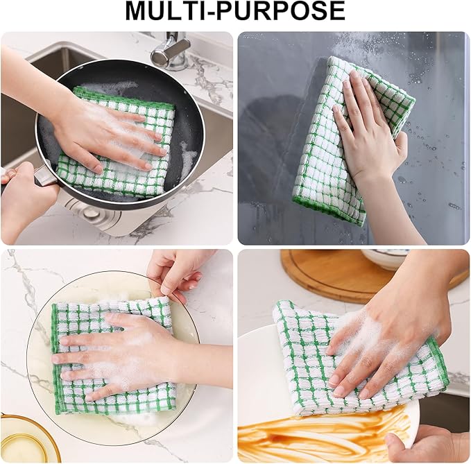 Kitinjoy Cotton 8 Pack Terry Kitchen Dish Cloths, Mixed Color - Image 4