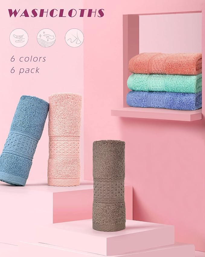 Cleanbear Washcloths Set, 100% Cotton, 13” x 13” | Soft Large Cotton Washcloths - Image 2