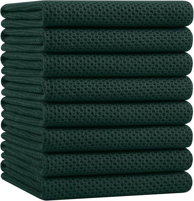 Homaxy 100% Cotton Oversized Waffle Weave Kitchen Towels 8-Pack | Blackish Green by Homaxy