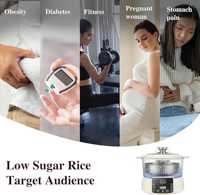 Low Carb Rice Cooker,5L Multifunction Smart Rice Cooker - 4H Keep Warm,Digital Display,Timer & Reservation Function,Suitable for Cooking,Simmering,Stewing,and Steaming(5L,Beige)