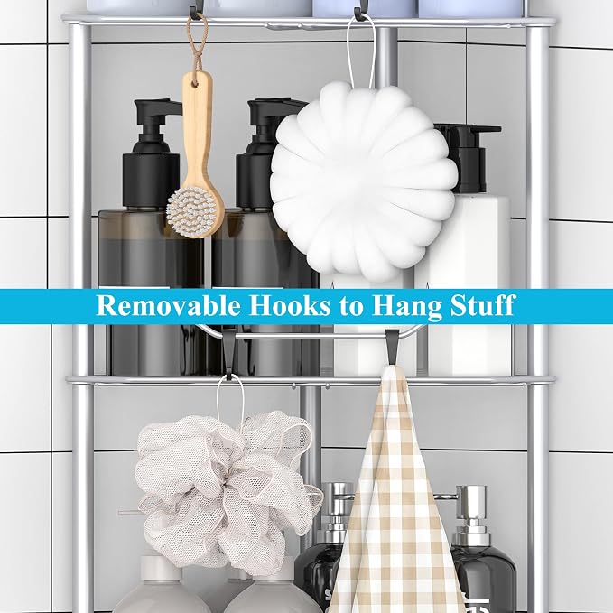 HuggieGems Metal Floor Standing Corner Shower Caddy, 2 Tier - Image 7