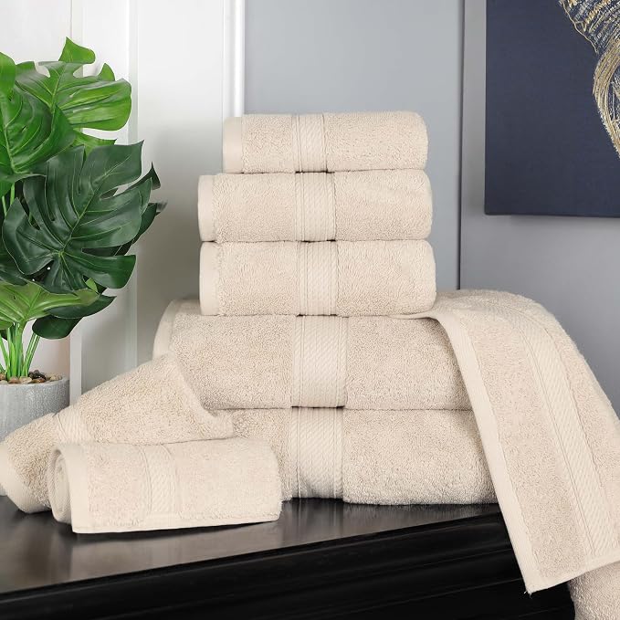 SUPERIOR Egyptian Cotton Ultra Plush & Absorbent, 8 Piece Set, Cream | Quick Dry - Image 2