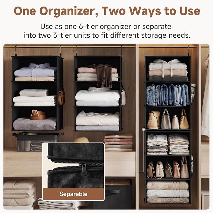 StorageWorks Hanging Closet Organizer 6-Shelf, Jumbo Separable Two 3 Shelf - Image 3