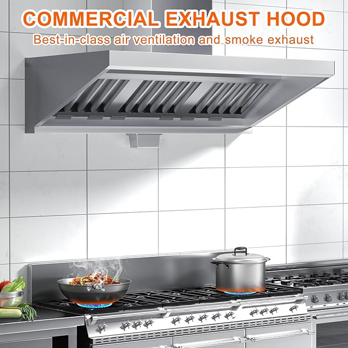 Commercial Exhaust Hood 7 FT Stainless Steel Concession Trailer Hood(No Motor) for Commercial Kitchen