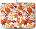 Fall Dish Drying Mat for Kitchen Counter Autumn Orange White Pumpkin Maple by Kwlegh