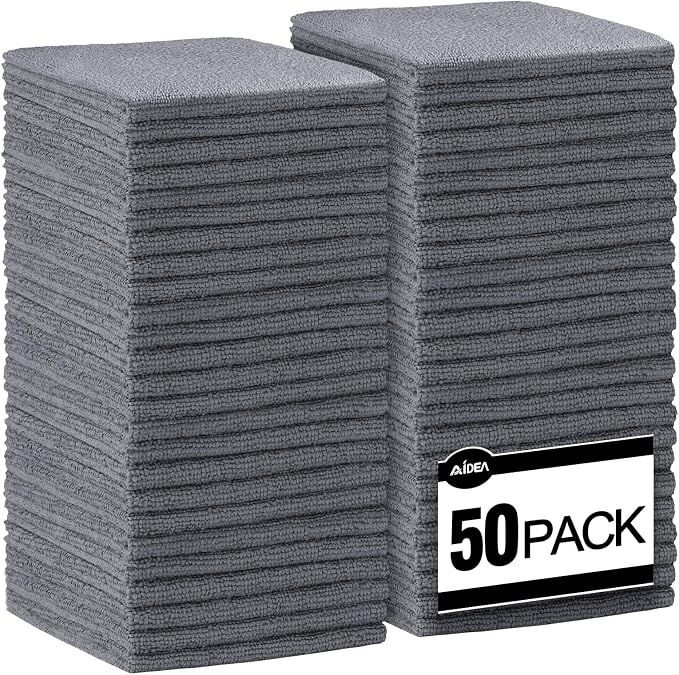 AIDEA Microfiber Cleaning Cloth Grey-50PK, Soft Absorbent Rags, Microfiber by AIDEAHOME