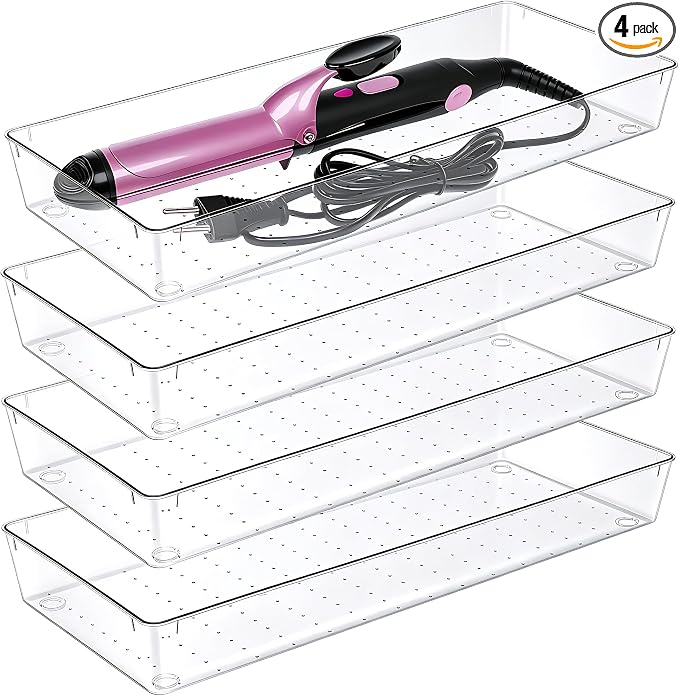 Manalete 4 Pcs Large Clear Plastic Drawer Organizer, Kitchen & Bathroom by Manelete