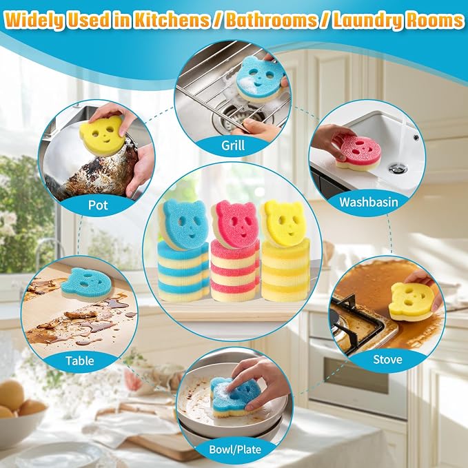 12 Pack Scrub Sponges for Dishes, Dual-Sided Temperature-Responsive Scrubber - Image 6