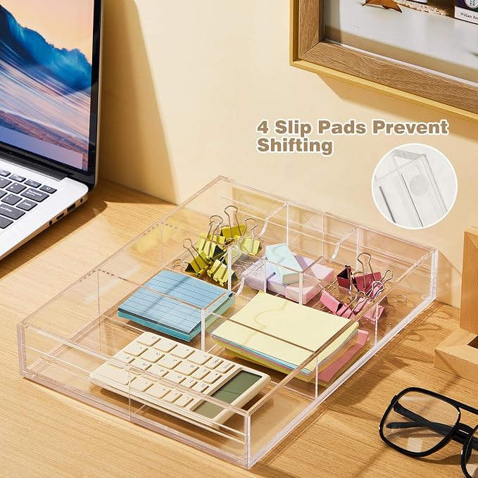Briwooody Clear Acrylic Drawer Organizer Expandable, 8 Compartments, Large | - Image 6