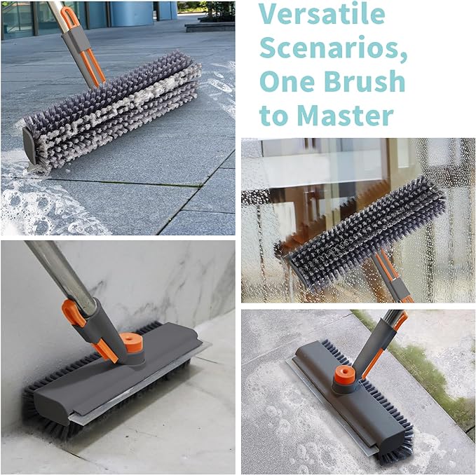 AIR U+ Floor Scrub Brush with Long Handle, 3-in-1 Rotating Head & Squeegee | - Image 4